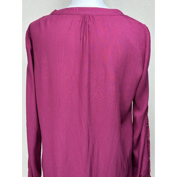 Passports Women’s Top Sz M Baby Doll Peasant Boho Lace Up Tie Neckline - Picture 5 of 14